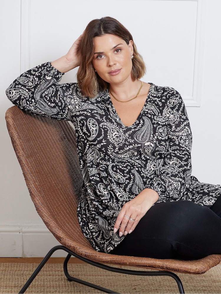 Schwarz - Live Unlimited – Tunika im Kittelstil mit Paisleymuster - Bild 2 von 3
