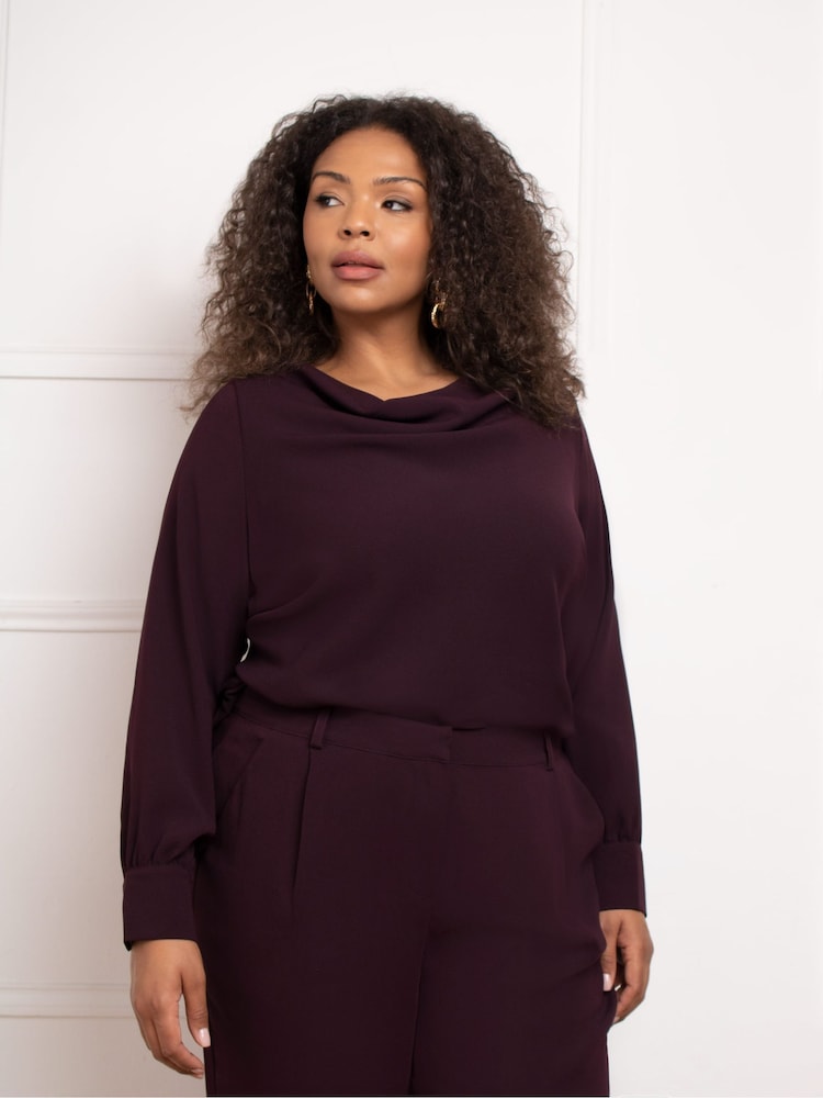 Roșu - Live Unlimited Cowl Neck Long sleeve Blouse - Imaginea 1 din 4