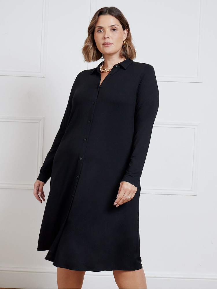 Live Unlimited Black Tone Paisley Long Sleeve Jersey Shirt Dress - Image 1 of 3 Live Unlimited Black Tone Paisley Long Sleeve Jersey Shirt Dress - Image 1 of 3