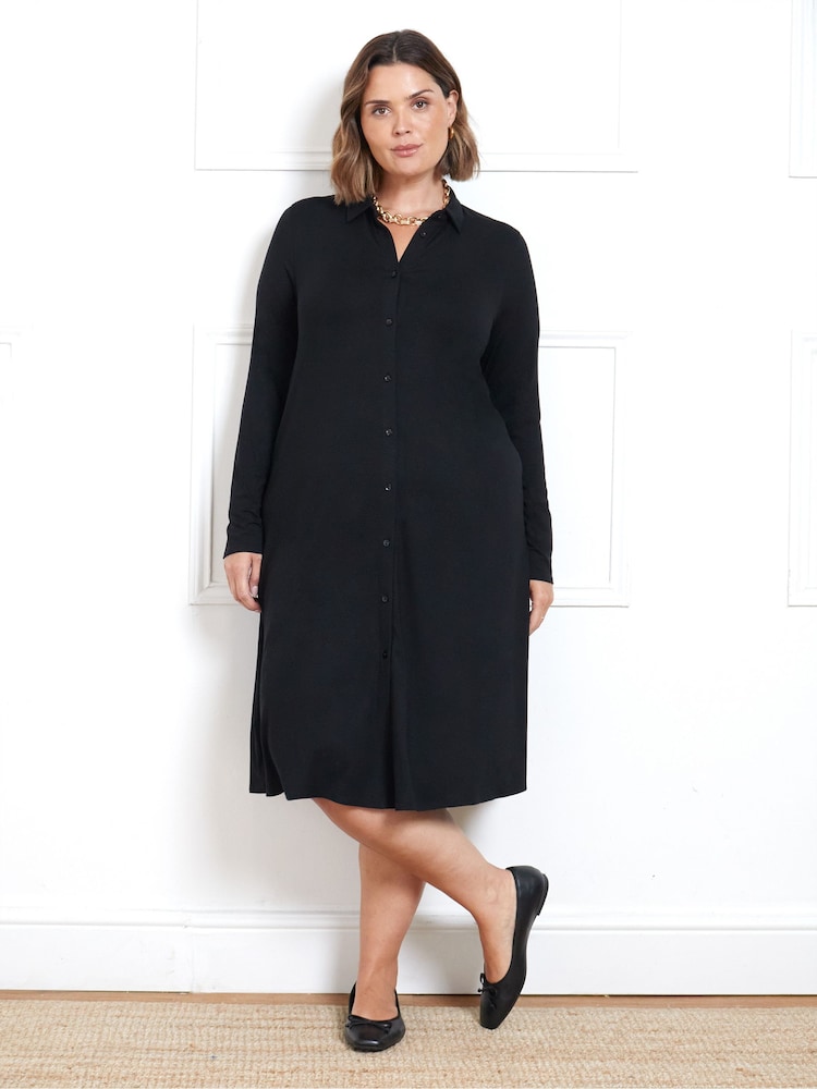 Live Unlimited Black Tone Paisley Long Sleeve Jersey Shirt Dress - Image 3 of 3
