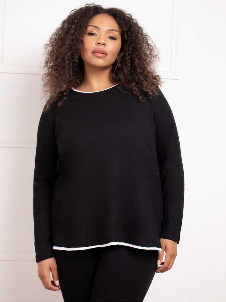 Live Unlimited Black 100% Cotton Slub Contrast T-Shirt - Image 1 of 4
