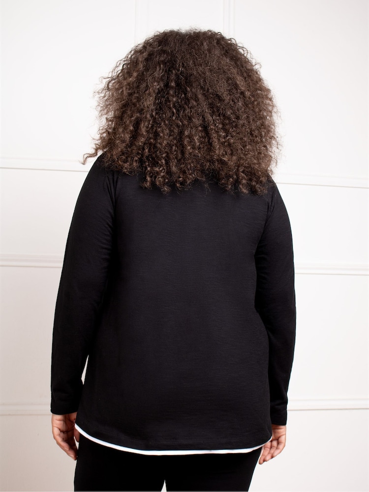 Live Unlimited Black 100% Cotton Slub Contrast T-Shirt - Image 2 of 4