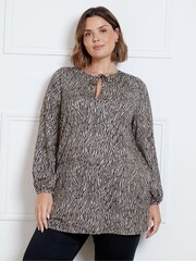 Live Unlimited Black Petite Zebra Tunic With Keyhole Neck - Image 1 of 3