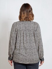 Live Unlimited Black Leopard Broderie Trim Blouse - Image 2 of 5