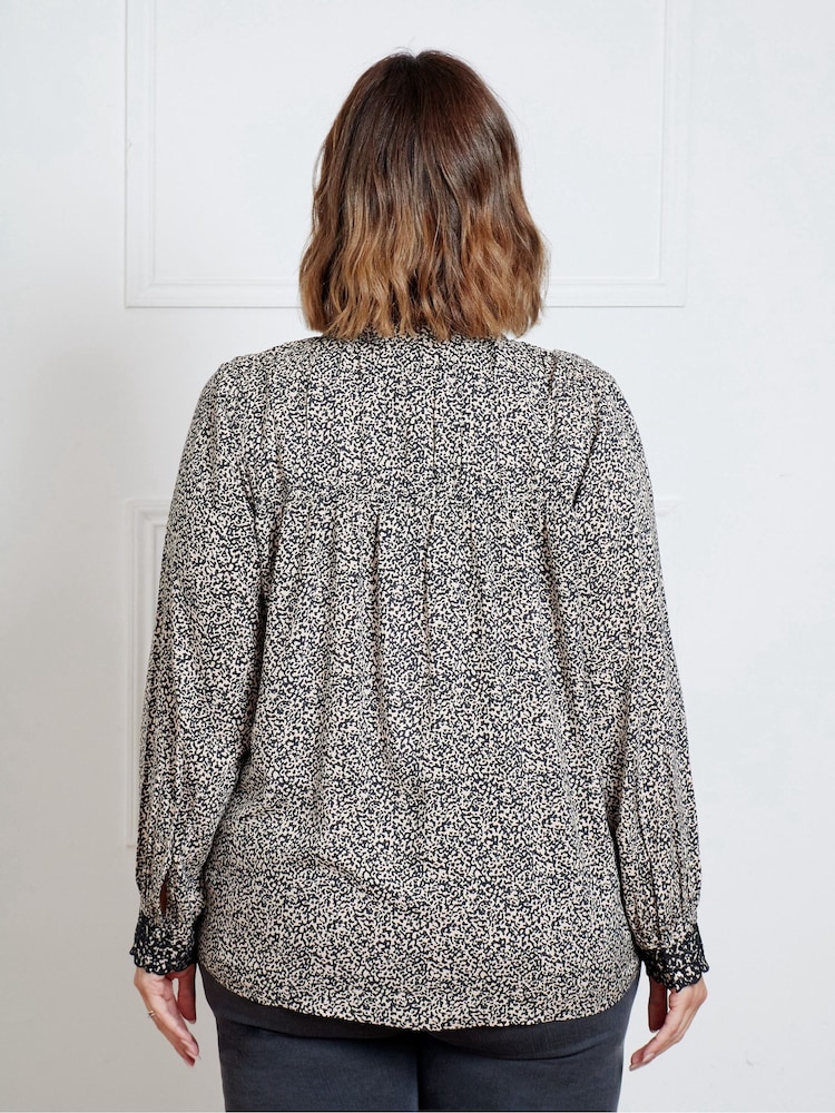Live Unlimited Black Leopard Broderie Trim Blouse - Image 2 of 5
