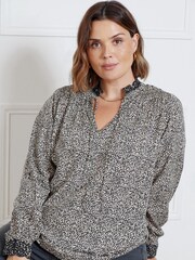 Live Unlimited Black Leopard Broderie Trim Blouse - Image 3 of 5