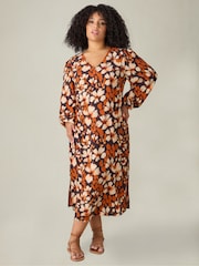 Live Unlimited Orange/Brown Paisley V-Neck Dress - Image 1 of 5
