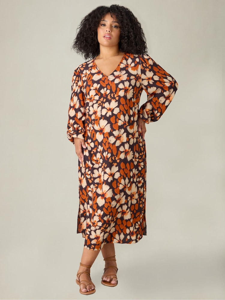 Live Unlimited Orange/Brown Paisley V-Neck Dress - Image 1 of 5