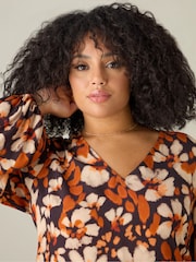 Live Unlimited Orange/Brown Paisley V-Neck Dress - Image 2 of 5