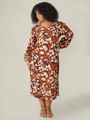Live Unlimited Orange/Brown Paisley V-Neck Dress - Image 3 of 5