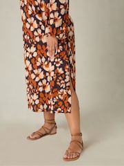 Live Unlimited Orange/Brown Paisley V-Neck Dress - Image 4 of 5