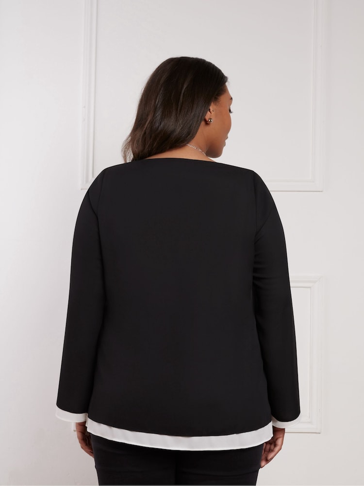Live Unlimited Black Curve Petite Layered Flared Sleeve Top - Image 3 of 3 Live Unlimited Black Curve Petite Layered Flared Sleeve Top - Image 3 of 3