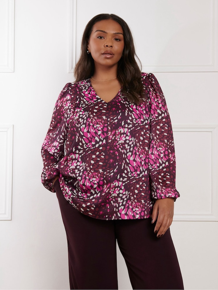Live Unlimited Pink Curve Multi Abstract Print V-Neck Pleat Front Blouse - Image 1 of 4 Live Unlimited Pink Curve Multi Abstract Print V-Neck Pleat Front Blouse - Image 1 of 4