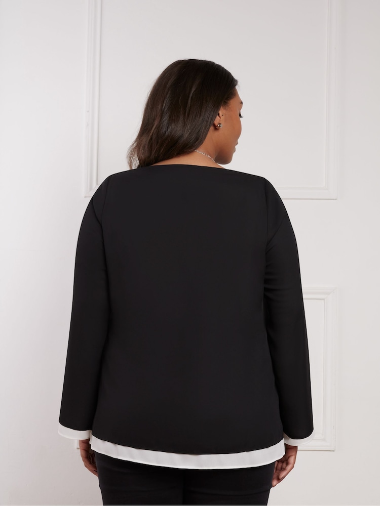 Live Unlimited Black Curve Layered Long Sleeve Top - Image 3 of 3