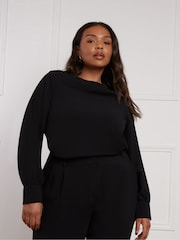 Negru - Live Unlimited Cowl Neck Long sleeve Blouse - Image 1 of 5