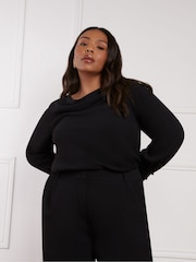 Negru - Live Unlimited Cowl Neck Long sleeve Blouse - Image 3 of 5