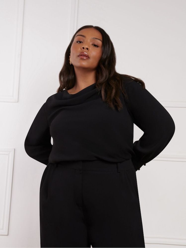 Negru - Live Unlimited Cowl Neck Long sleeve Blouse - Image 3 of 5