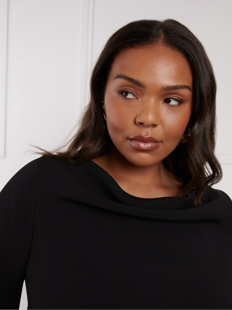 Negru - Live Unlimited Cowl Neck Long sleeve Blouse - Image 4 of 5