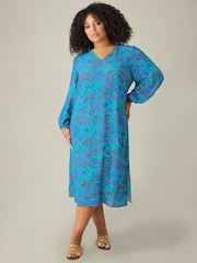 Live Unlimited Blue Paisley V-Neck Dress - Image 1 of 4