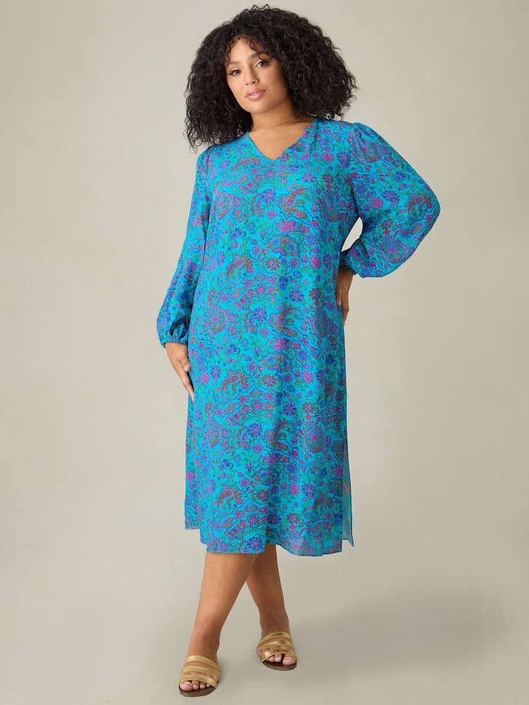 Live Unlimited Blue Paisley V-Neck Dress - Image 1 of 4