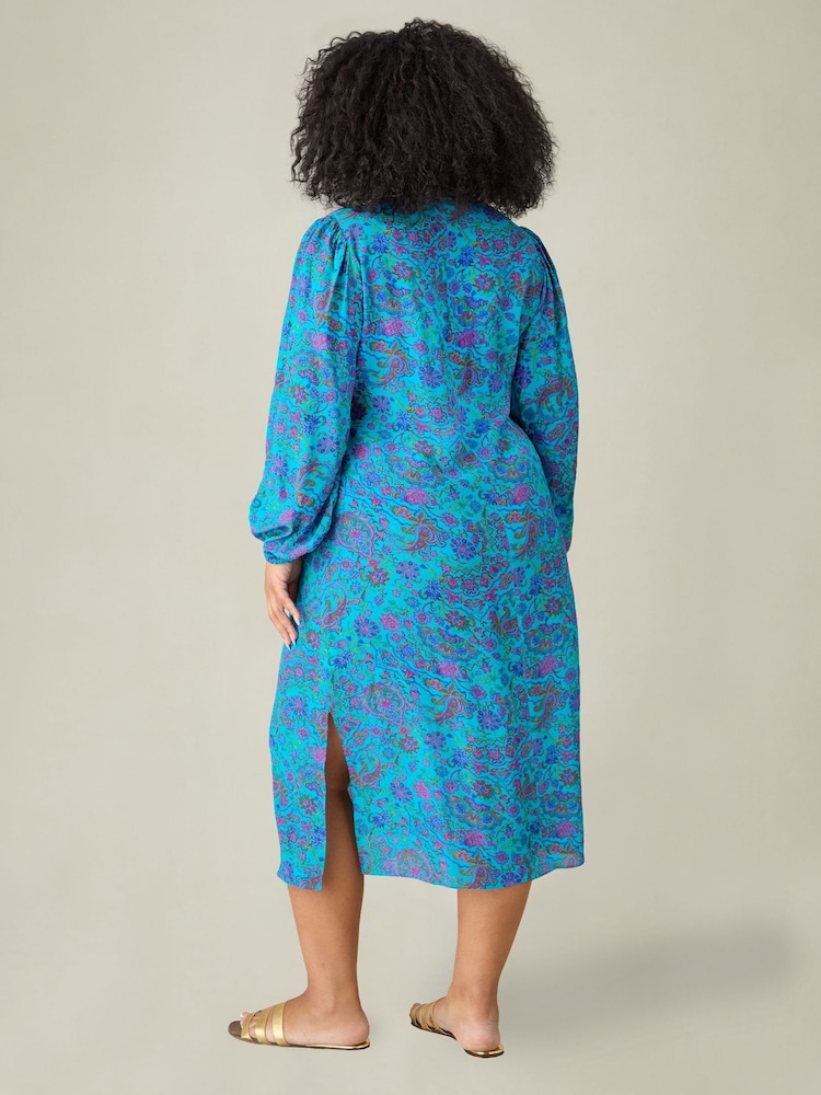 Live Unlimited Blue Paisley V-Neck Dress - Image 4 of 4