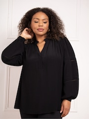 Live Unlimited Black Curve Boho Blouse With Ladder Trim Detail - Image 1 of 5