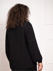 Live Unlimited Black Curve Boho Blouse With Ladder Trim Detail - Image 2 of 5