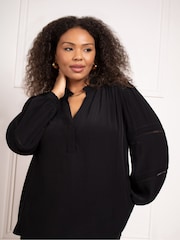 Live Unlimited Black Curve Boho Blouse With Ladder Trim Detail - Image 3 of 5