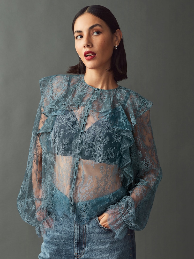 Azul - Ruffle Lace Long Sleeve Blouse - Imagen 1 de 7 Azul - Ruffle Lace Long Sleeve Blouse - Imagen 1 de 7