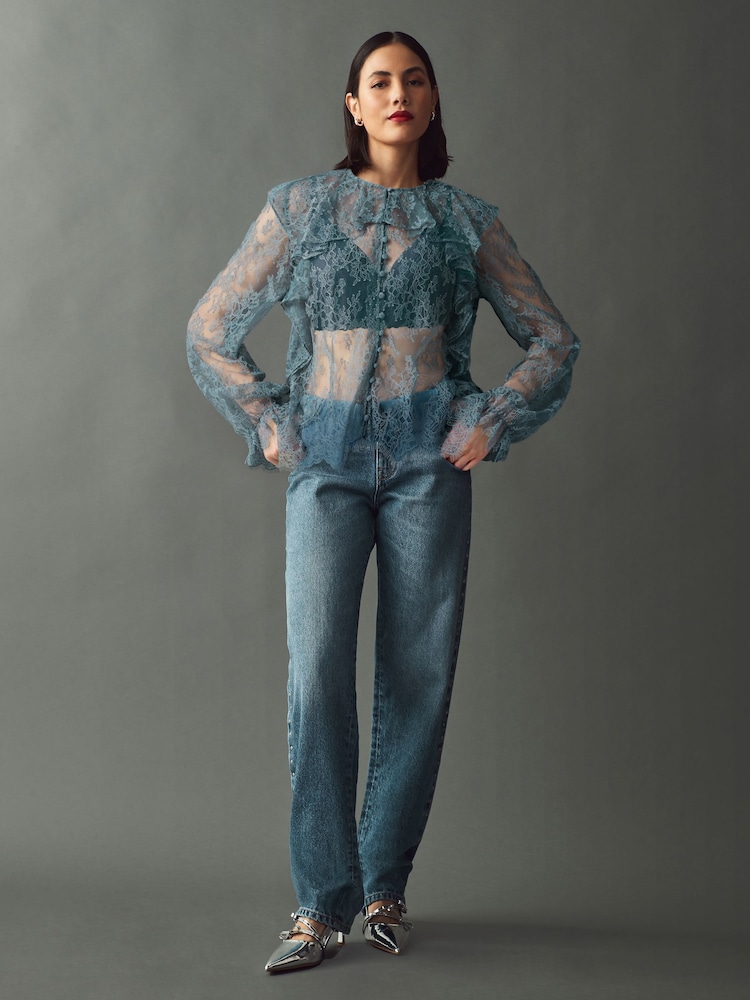 Azul - Ruffle Lace Long Sleeve Blouse - Imagen 2 de 7 Azul - Ruffle Lace Long Sleeve Blouse - Imagen 2 de 7