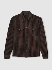 Reiss Navy/Rust Kirk Brushed Houndstooth-Check Overshirt - Image 2 of 9