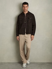 Reiss Navy/Rust Kirk Brushed Houndstooth-Check Overshirt - Image 3 of 9