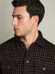 Reiss Navy/Rust Kirk Brushed Houndstooth-Check Overshirt - Image 4 of 9