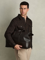 Reiss Navy/Rust Kirk Brushed Houndstooth-Check Overshirt - Image 7 of 9