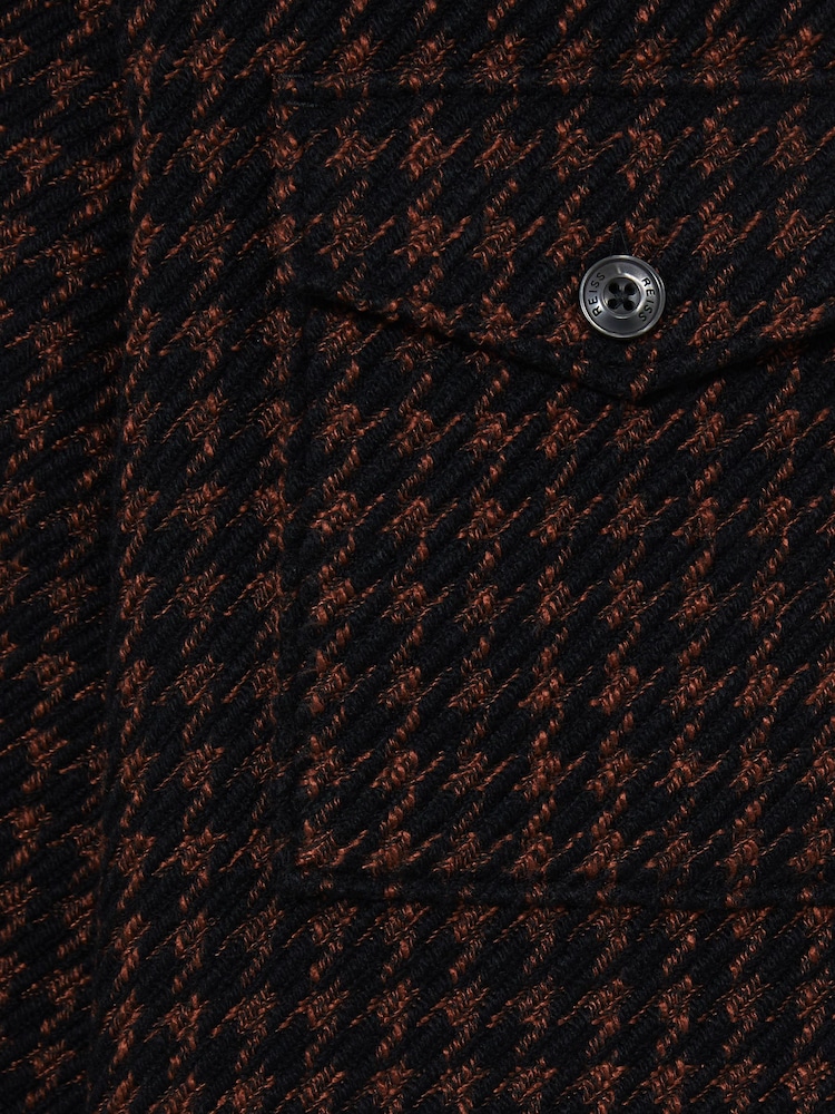 Reiss Navy/Rust Kirk Brushed Houndstooth-Check Overshirt - Image 9 of 9