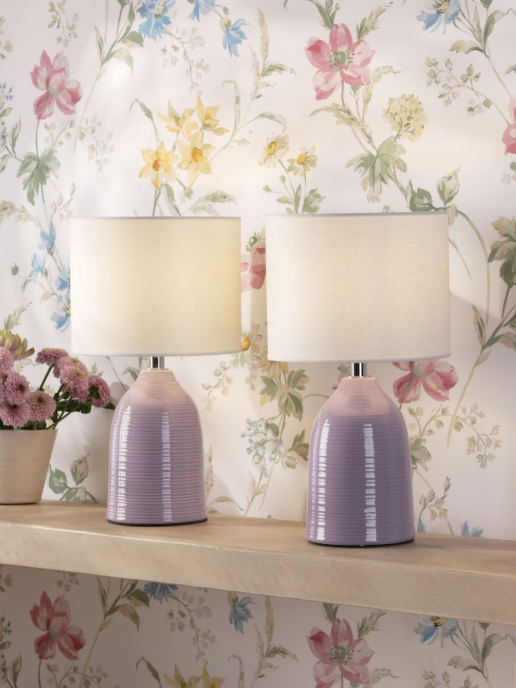 Laura Ashley Set of 2 Lavender Penny Table Lamp Set - Image 1 of 6