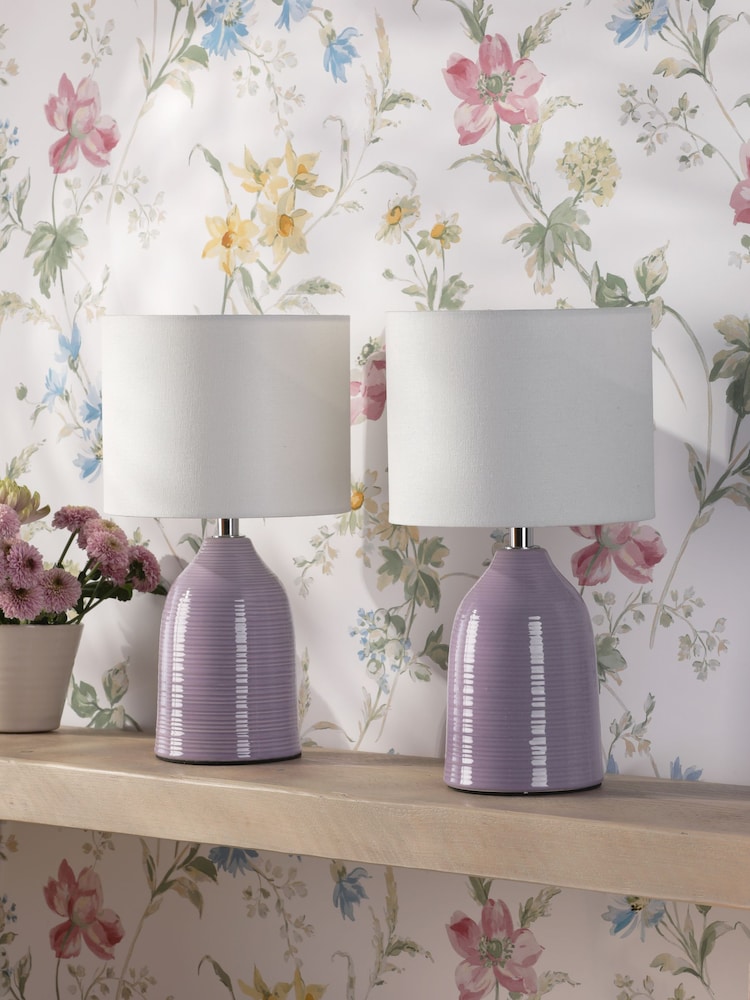 Laura Ashley Set of 2 Lavender Penny Table Lamp Set - Image 2 of 6