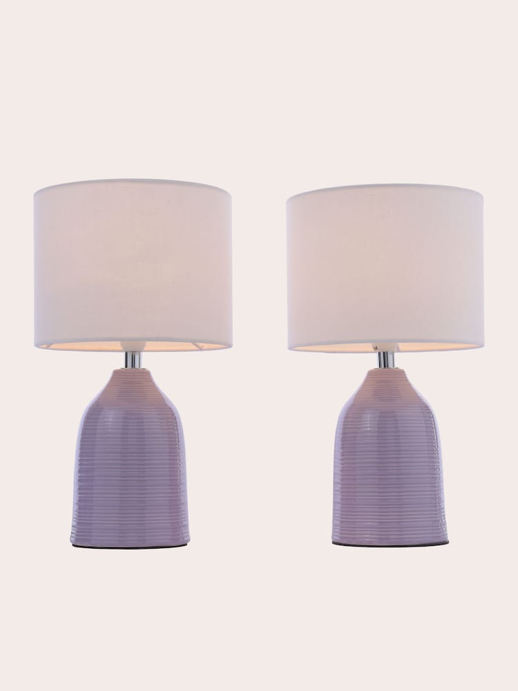 Laura Ashley Set of 2 Lavender Penny Table Lamp Set - Image 3 of 6