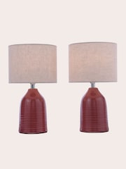 Laura Ashley Set of 2 Rosewood Red Penny Table Lamp Set - Image 3 of 6