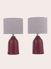 Laura Ashley Set of 2 Rosewood Red Penny Table Lamp Set - Image 4 of 6