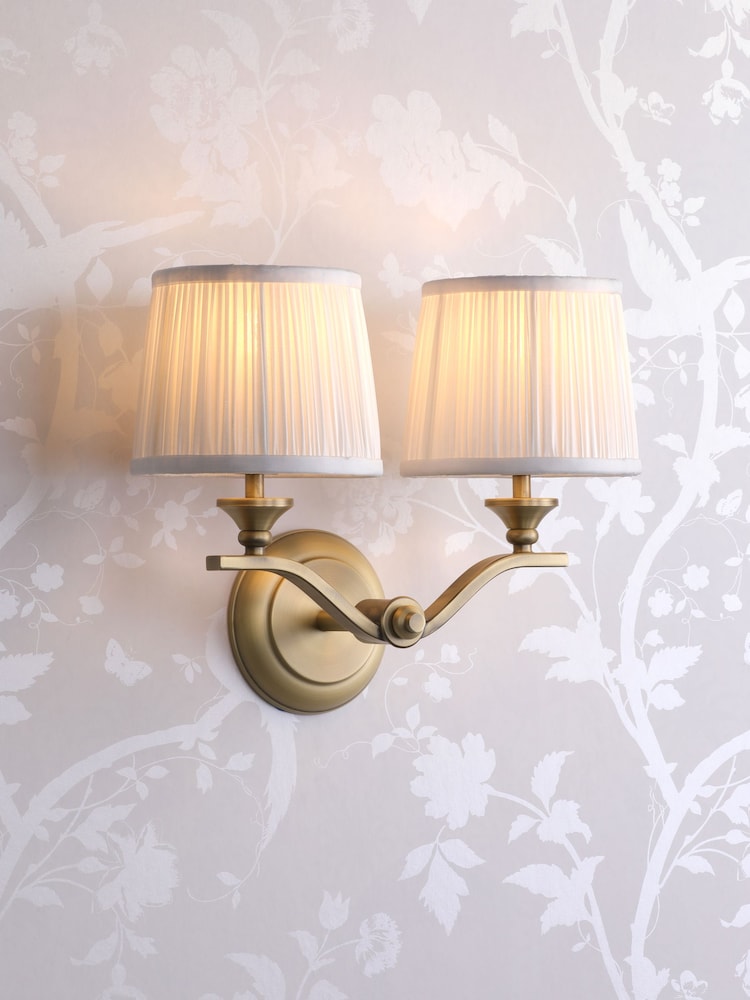 Laura Ashley Matt Antique Brass Hemsley 2 Light Wall Light - Image 1 of 7