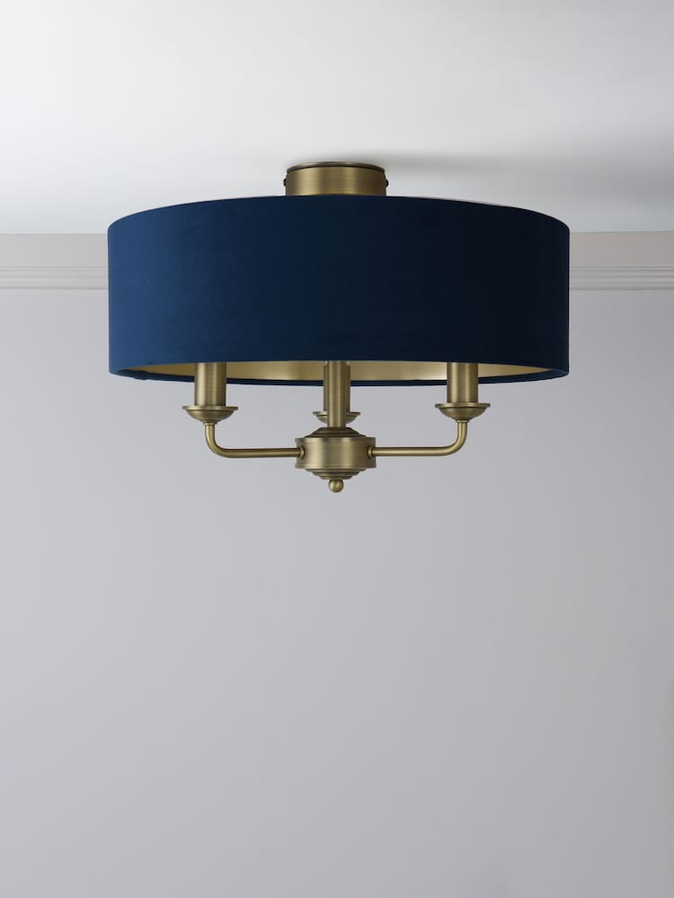 Laura Ashley Blue Sorrento 3 Arm Semi-Flush Ceiling Light - Image 1 of 6