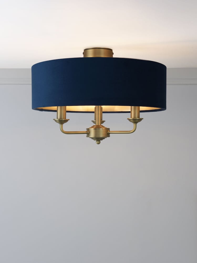 Laura Ashley Blue Sorrento 3 Arm Semi-Flush Ceiling Light - Image 2 of 6