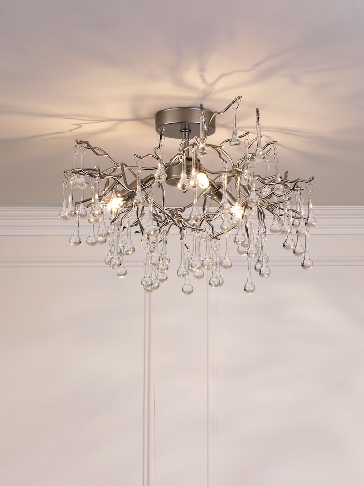 Laura Ashley Pewter Willow Crystal Ceiling Light - Image 2 of 6