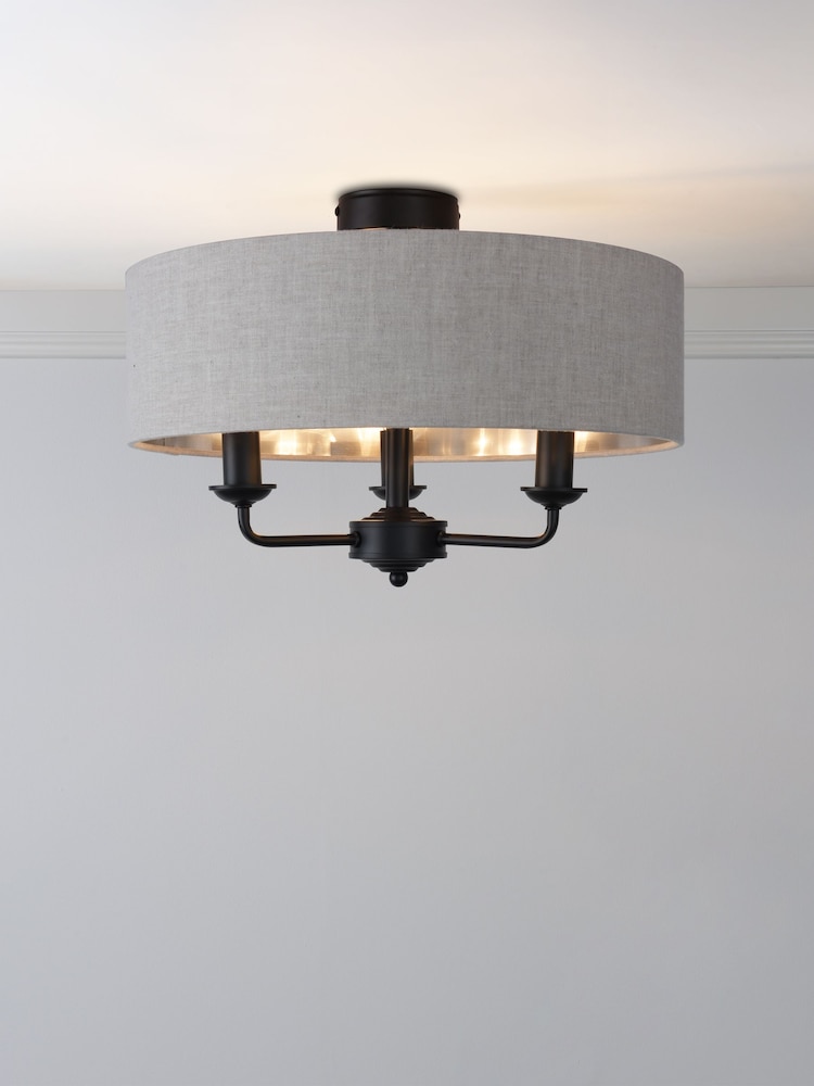 Laura Ashley Natural Sorrento 3 Arm Semi-Flush Ceiling Light - Image 2 of 5