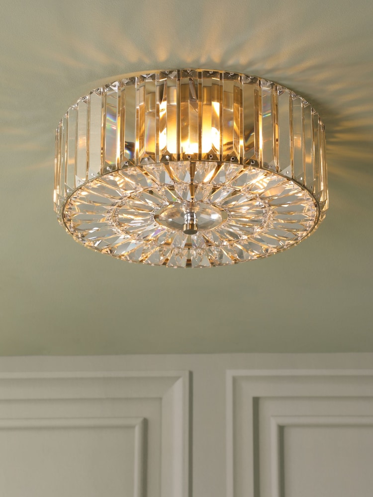 Laura Ashley Antique Brass Fernhurst 3 Light Flush Ceiling Light - Image 1 of 4