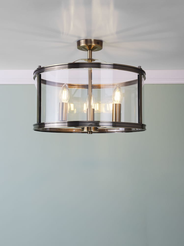 Laura Ashley Antique Brass Harrington 3 Light Semi-Flush Ceiling Light - Image 1 of 5