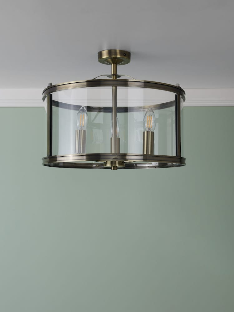 Laura Ashley Antique Brass Harrington 3 Light Semi-Flush Ceiling Light - Image 2 of 5