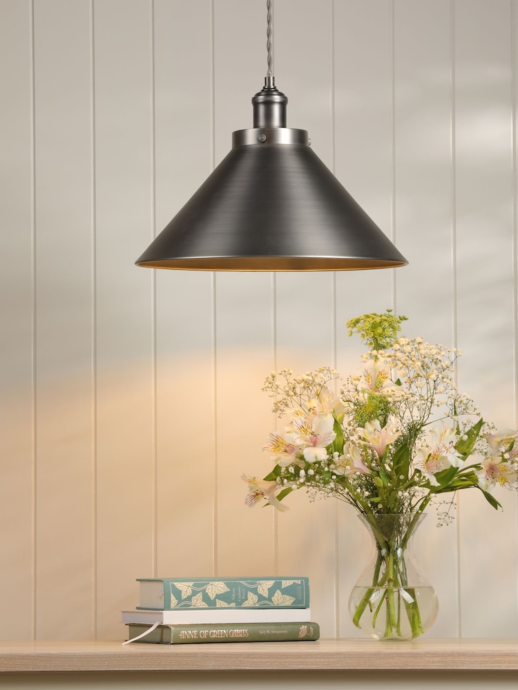 Laura Ashley Pewter Rufus Grande 1 Light Pendant Ceiling Light - Image 1 of 5