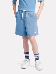 New Balance Aqua Blue Kids French Terry Small Logo 100% Cotton Shorts - Image 1 of 8